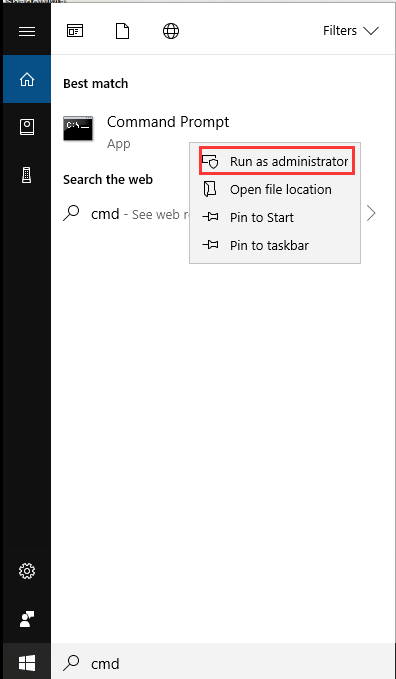 Run Command Prompt as administrator